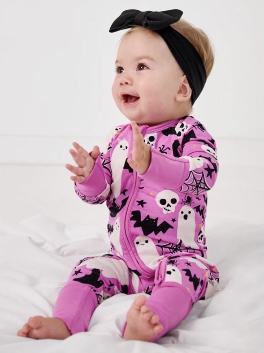 New Little Sleepies 3-6m Pink Frightful Zippy Pajamas Halloween Skull Ghost Bat